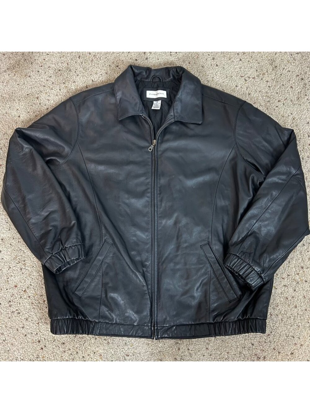 Vintage Preston & York Black Leather Bomber Jacket Classic Size XL Men's